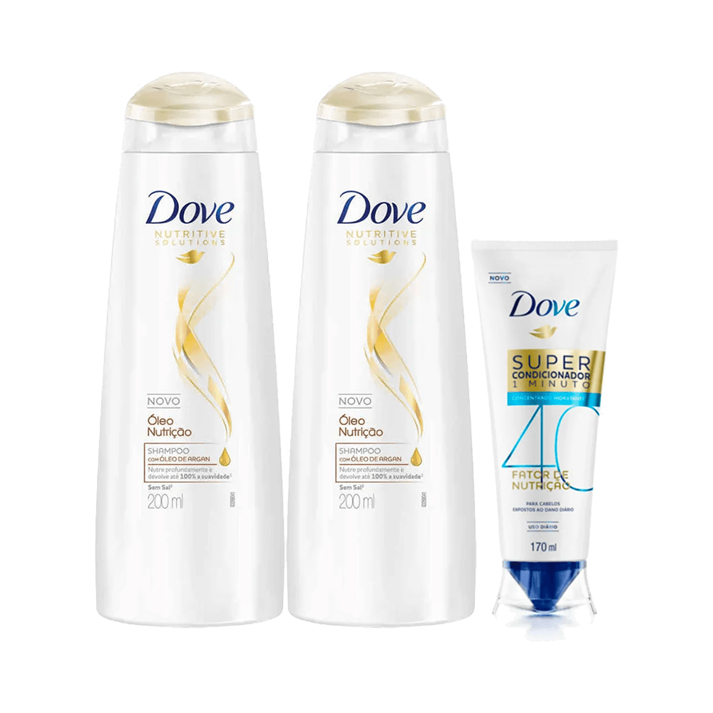Kit 2 Shampoo Dove Óleo Nutrição 200ml Grátis Super Condicionador 1 Minuto Fator de Nutrição 40 170ml