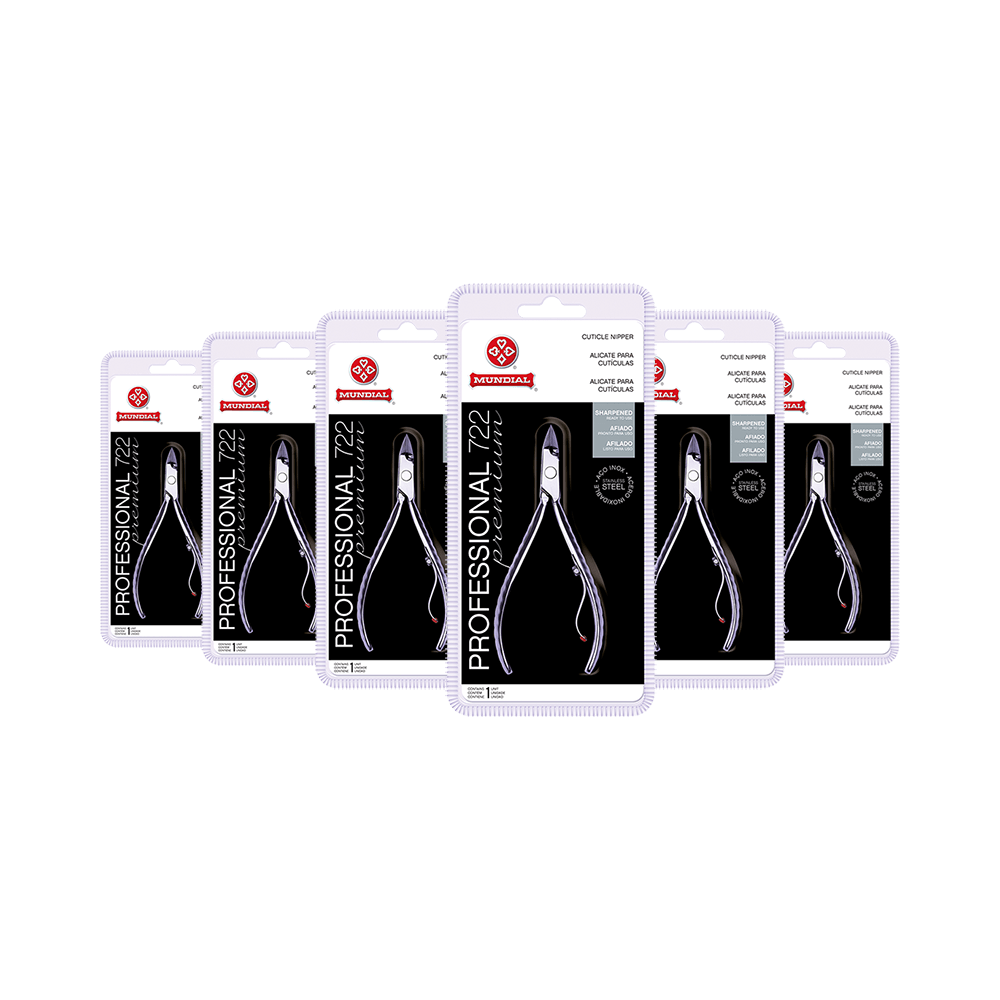 Kit 6 Alicates de Cutícula Mundial Inox 722 Cabo Curto