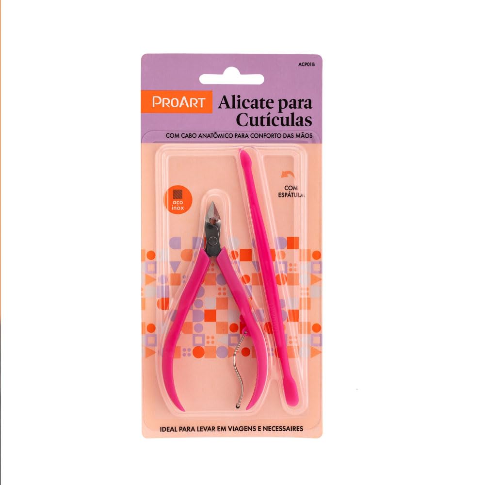 Alicate de Cutícula Cabo Plástico Rosa com Espátula Proart