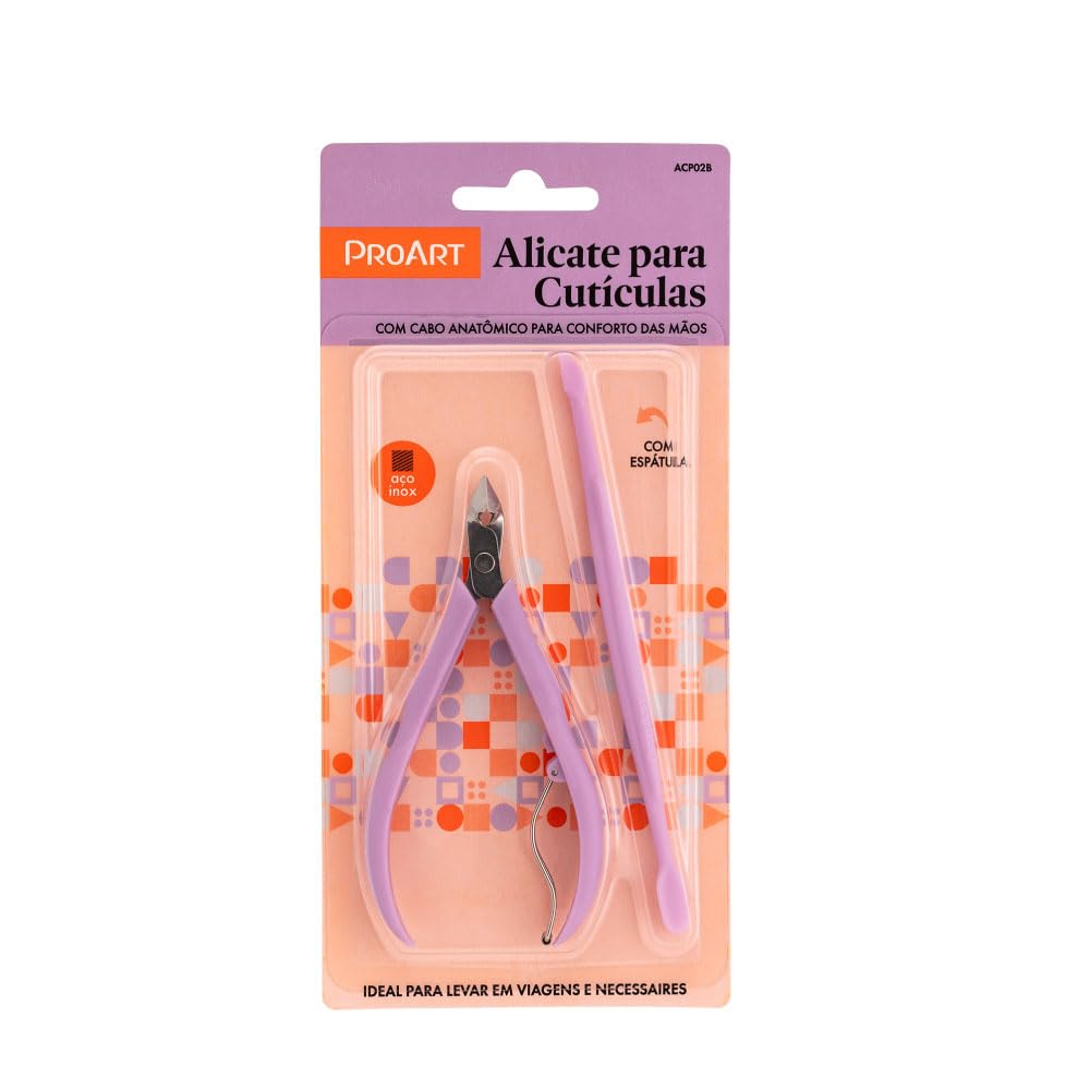 Alicate para Cutículas Proart Lilás com Espátula e Alavanca de Ajuste
