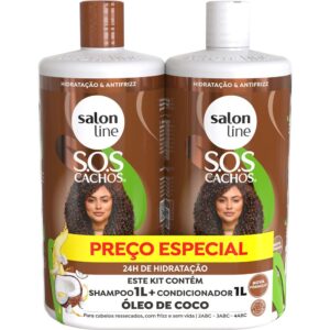 Kit Shampoo e Condicionador SOS Cachos Óleo de Coco Absoluta Litrão Salon Line 1L