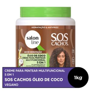 Creme para Pentear SOS Cachos Multifuncional 5 EM 1 Óleo de Coco Salon Line 1kg