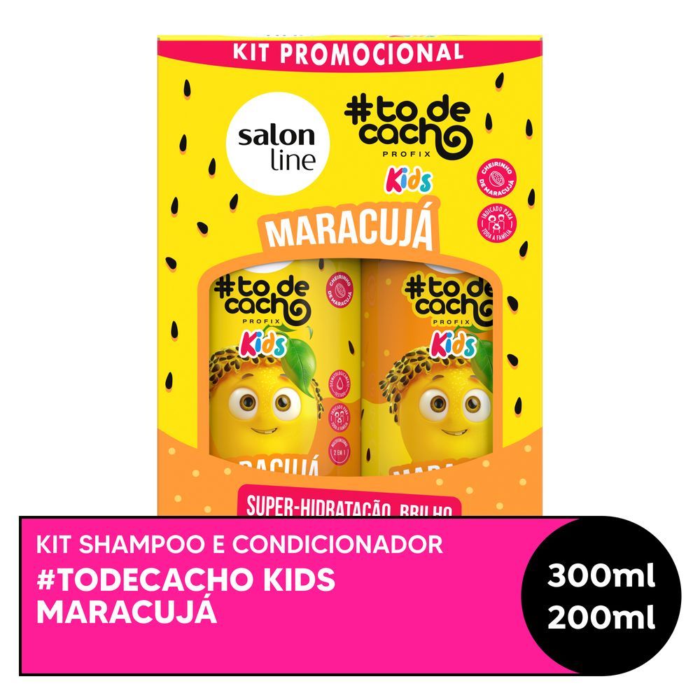 Kit Shampoo 300ml e Condicionador 200ml #todecacho Kids Maracujá Salon Line