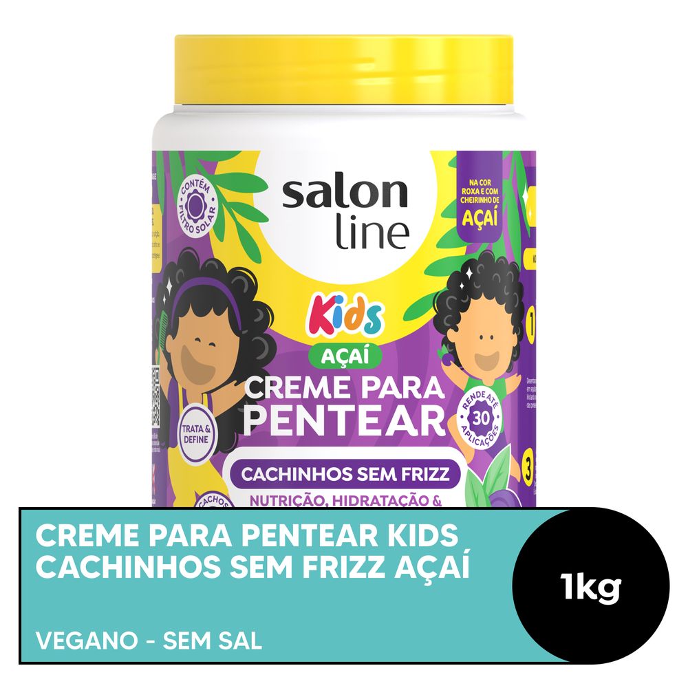Creme para Pentear Kids Cachinhos Sem Frizz Açaí Salon Line 1kg