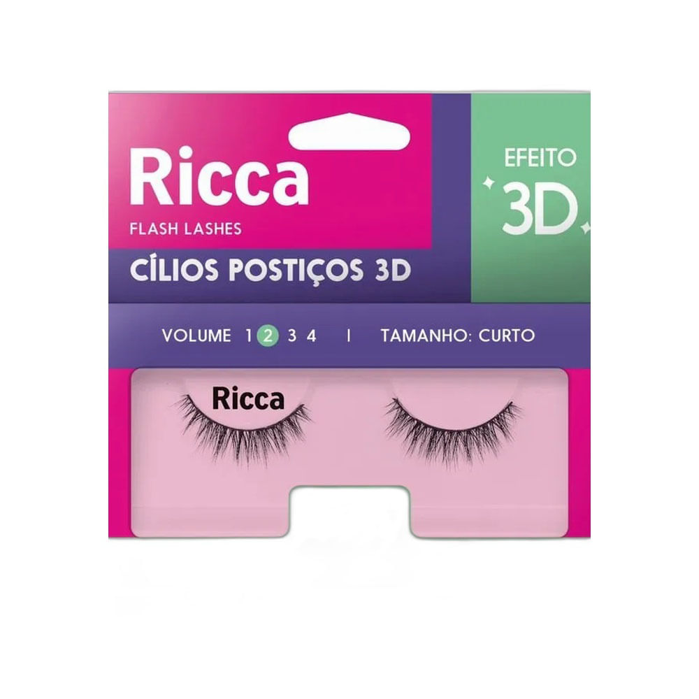 Cílios Postiços Ricca Efeito 3D Volume 02 Curto 401