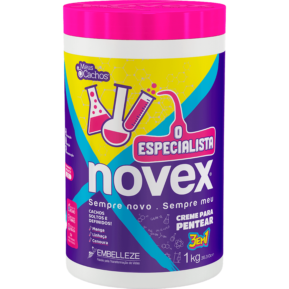 Creme para Pentear Novex O Especialista Cachos Soltos e Definidos 3 em 1 1000g