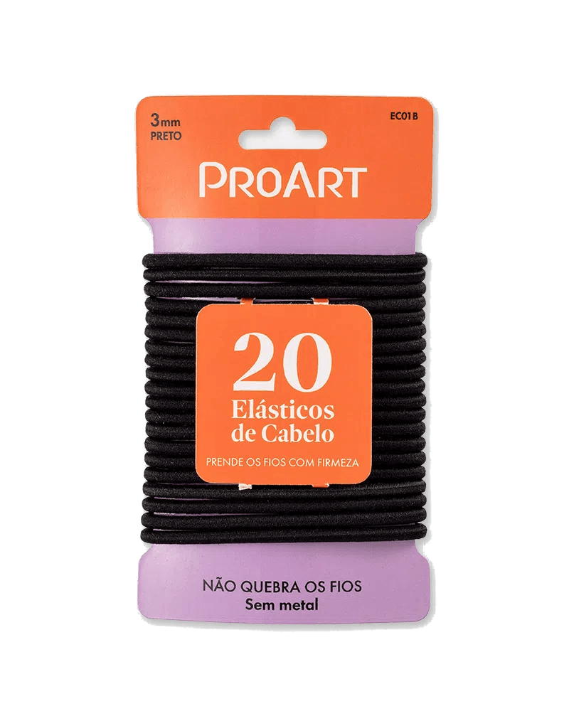 Elástico de Cabelo ProArt 3mm Preto com 20 Unidades