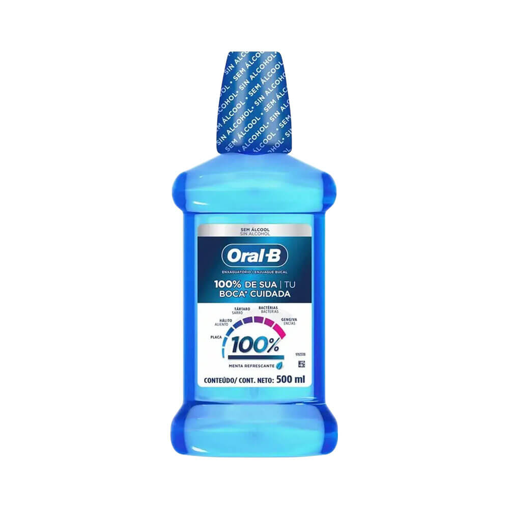 Enxaguante Bucal Oral B 100% da Sua Boca Cuidada Menta Refrescante 500ml