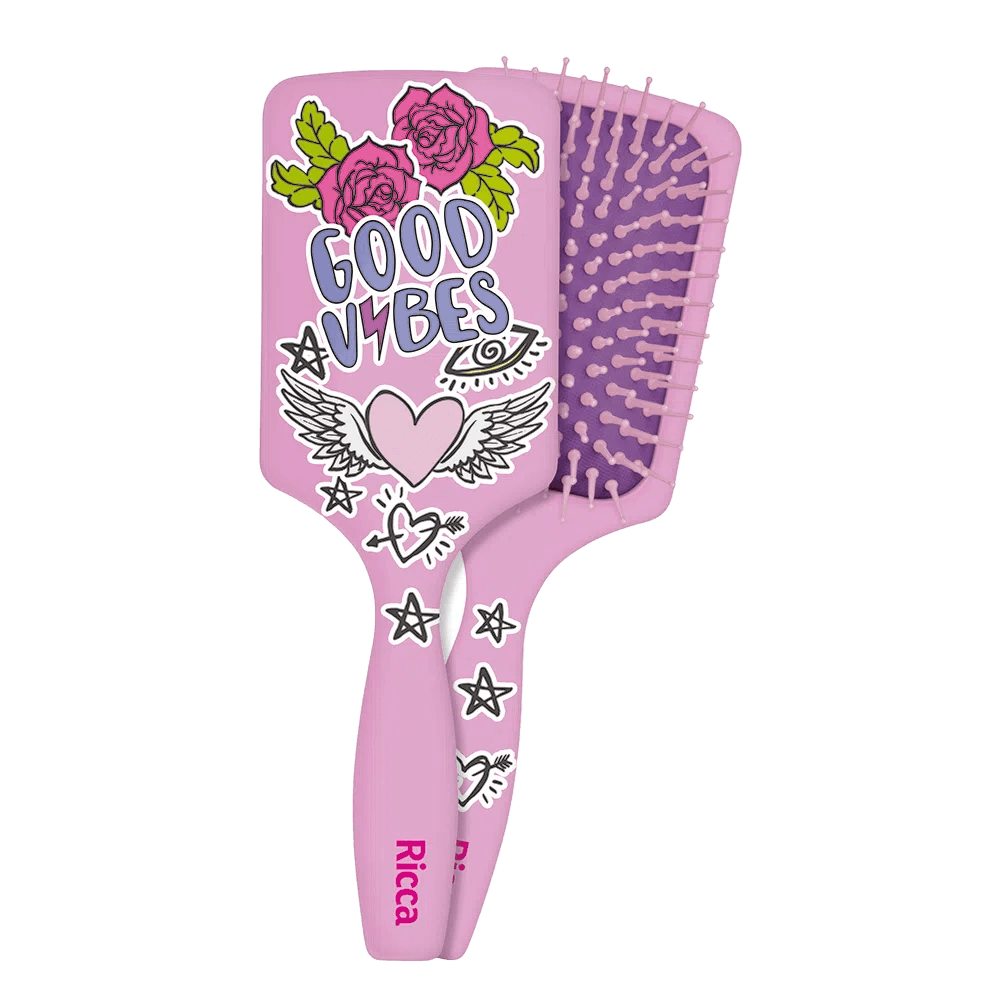 Escova de Cabelo Ricca Racket Patches Pink