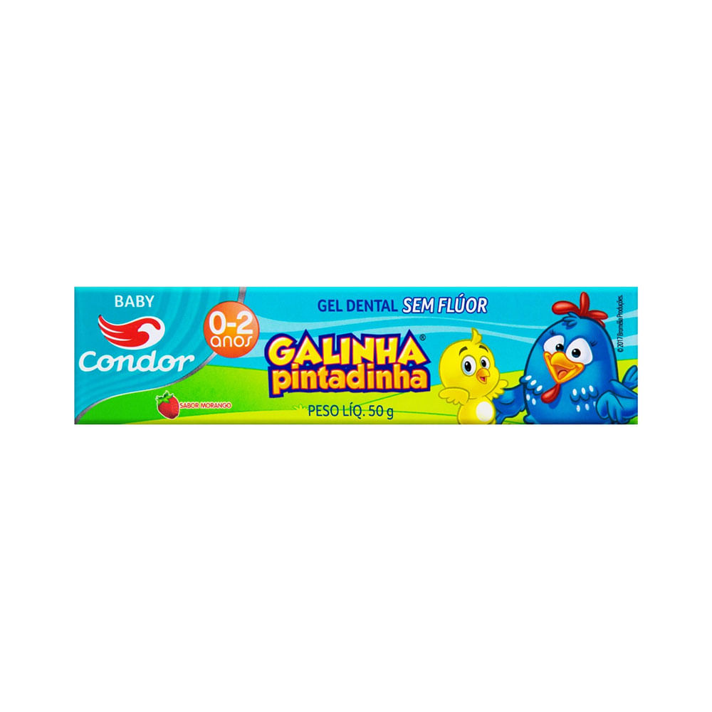 Gel Dental Condor sem Flúor Morango Galinha Pintadinha Baby Caixa 50g