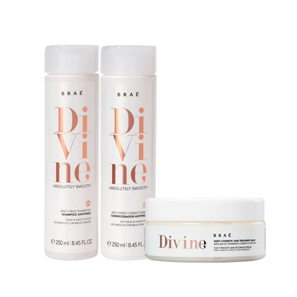 Kit Braé Divine Tratamento Profissional Shampoo + Condicionador 250ml + Máscara 200g