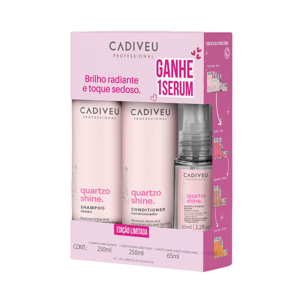 Kit Cadiveu Shampoo 250ml + Condicionador 250ml + Óleo 65ml Quartzo Shine