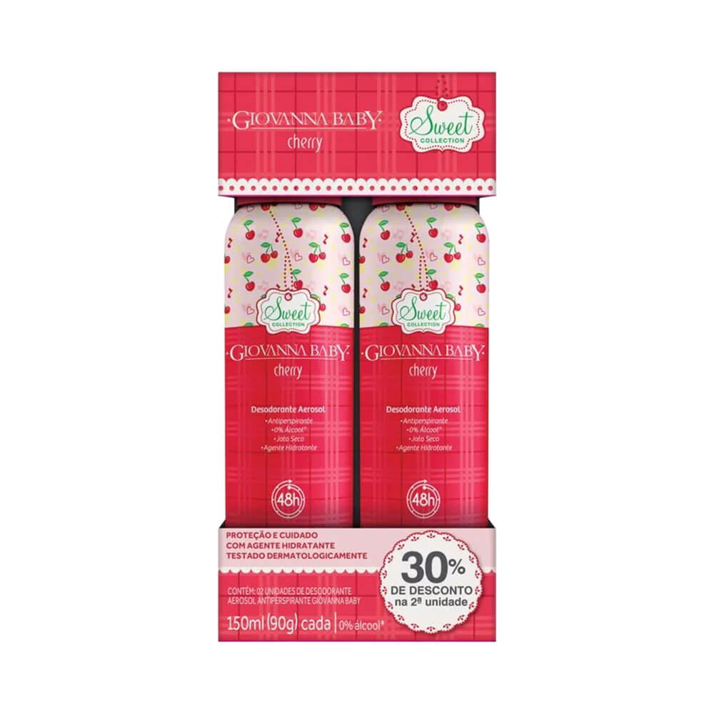 Kit Desodorante Aerosol Giovanna Baby Cherry 150ml 2 Unidades