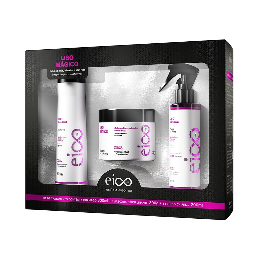 Kit Eico Pro Liso Mágico Shampoo + Máscara + Fluído
