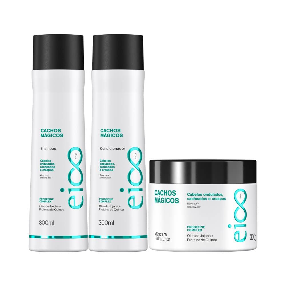 Kit Eico Shampoo + Condicionador + Máscara Cachos Mágicos 300ml