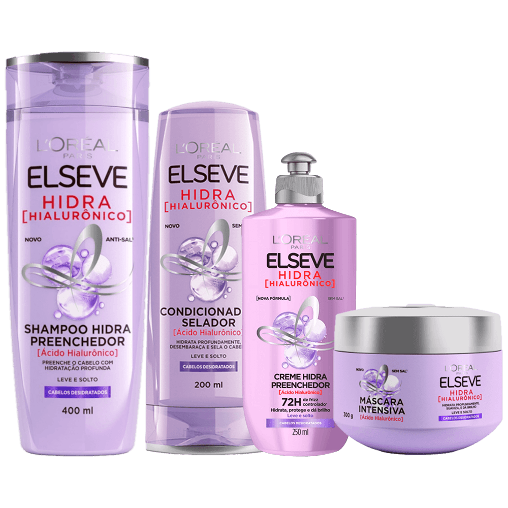 Kit Elseve Hidra Hialurônico Shampoo + Condicionador + Máscara + Creme de Pentear