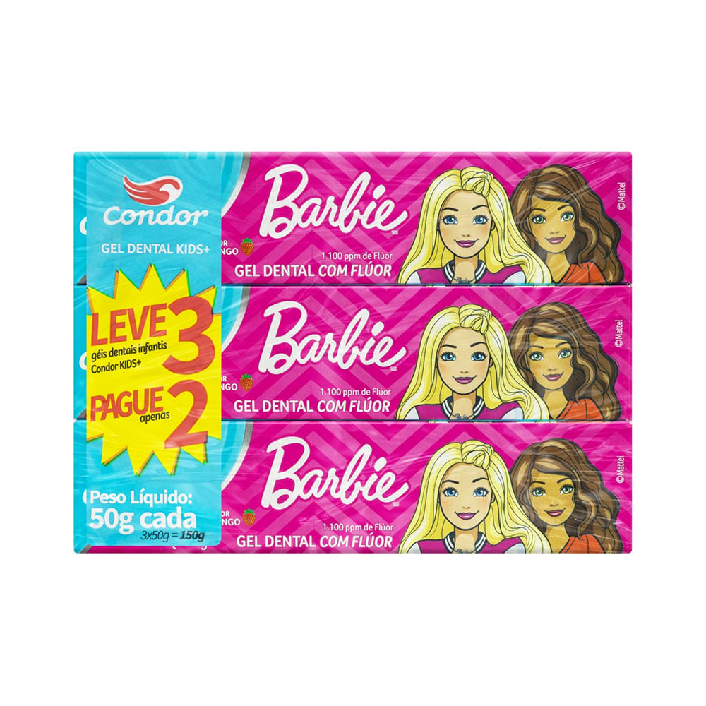 Kit Gel Dental com Flúor Morango Barbie Condor Kids