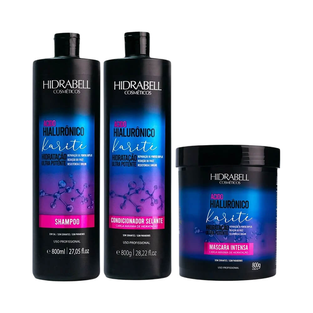 Kit Hidrabell Shampoo + Condicionador + Máscara Ácido Hialurônico