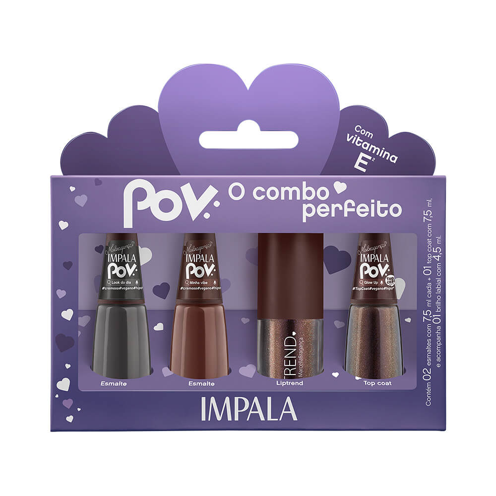 Kit Impala 3 Esmaltes + Gloss Marcella POV