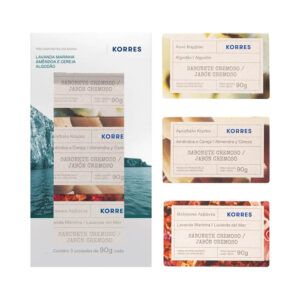 Kit Korres 3 Sabonetes Algodão + Amêndoa e Cereja + Lavanda Marinha 270g