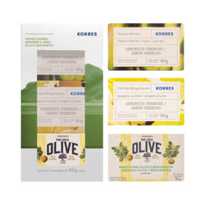 Kit Korres 3 Sabonetes Pepino e Bambu + Gengibre e Limão + Oliva e Bergamota 270g