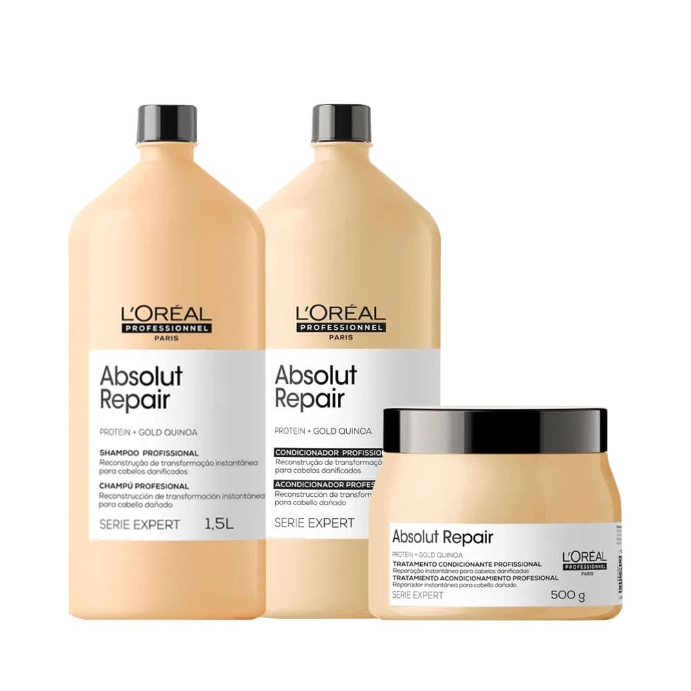 Kit L'Oréal Professionnel Serie Expert Absolut Repair Shampoo + Condicionador 1500ml + Máscara Gold Quinoa 500g
