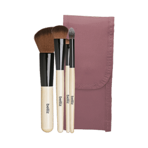 Kit Pincéis de Maquiagem Belliz Facial com 4 + Estojo Marfim