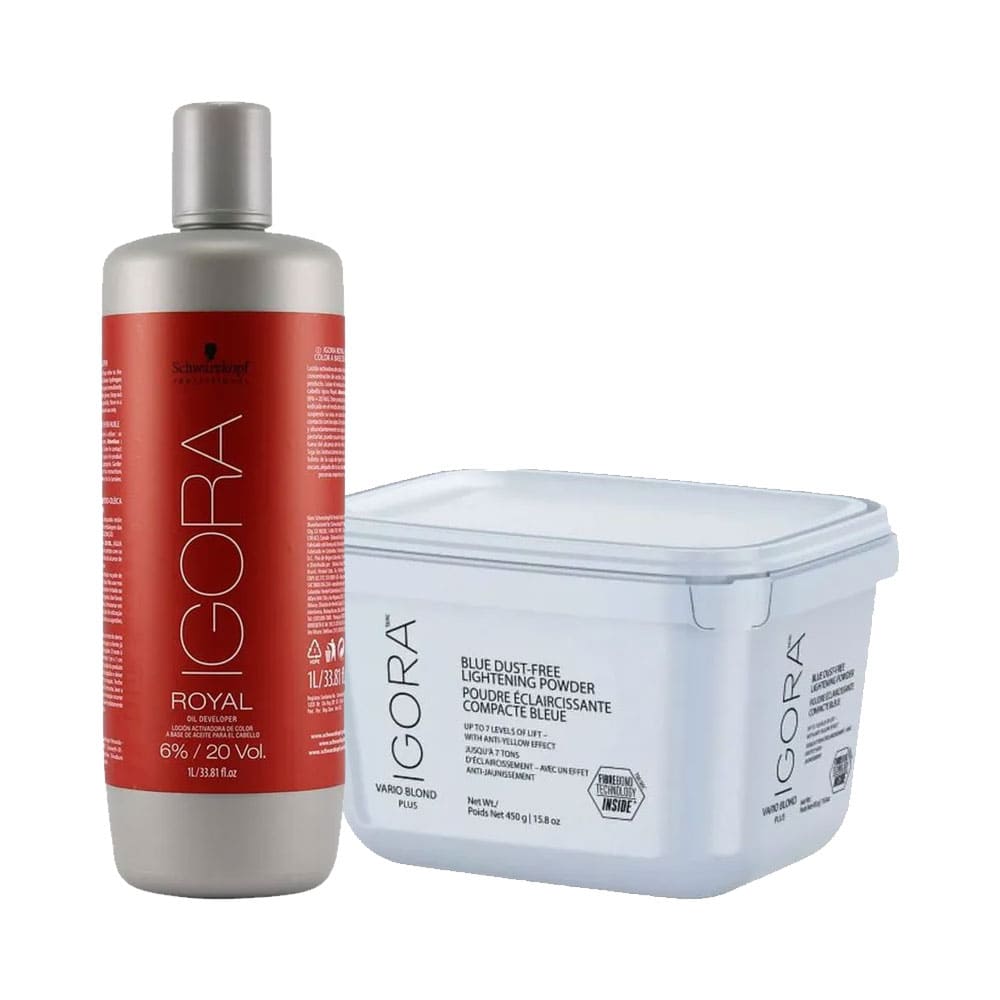 Kit Pó Descolorante Igora Vario Blond Plus 450g + Oxigenada 6% 20 Volumes 1L