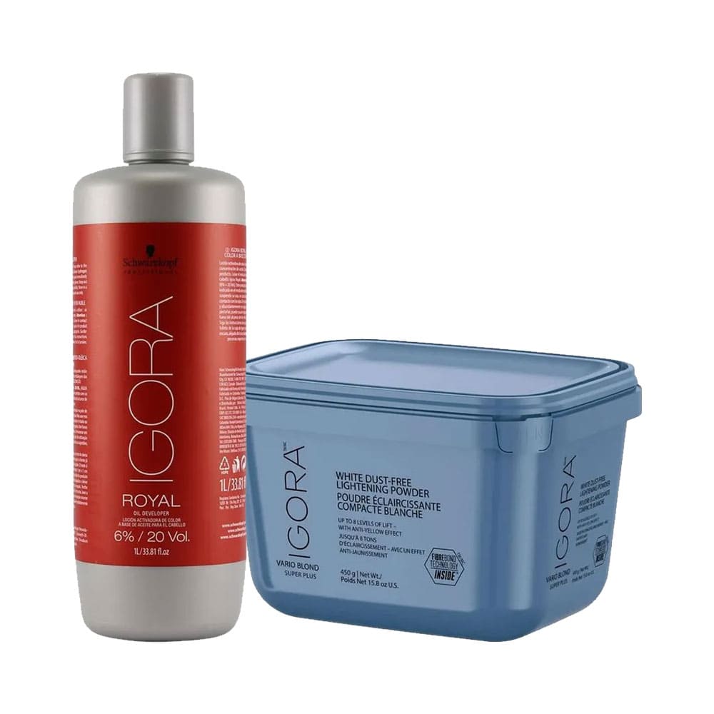 Kit Pó Descolorante Igora Vario Blond Super Plus 450g + Oxigenada 6% 20 Volumes 1L