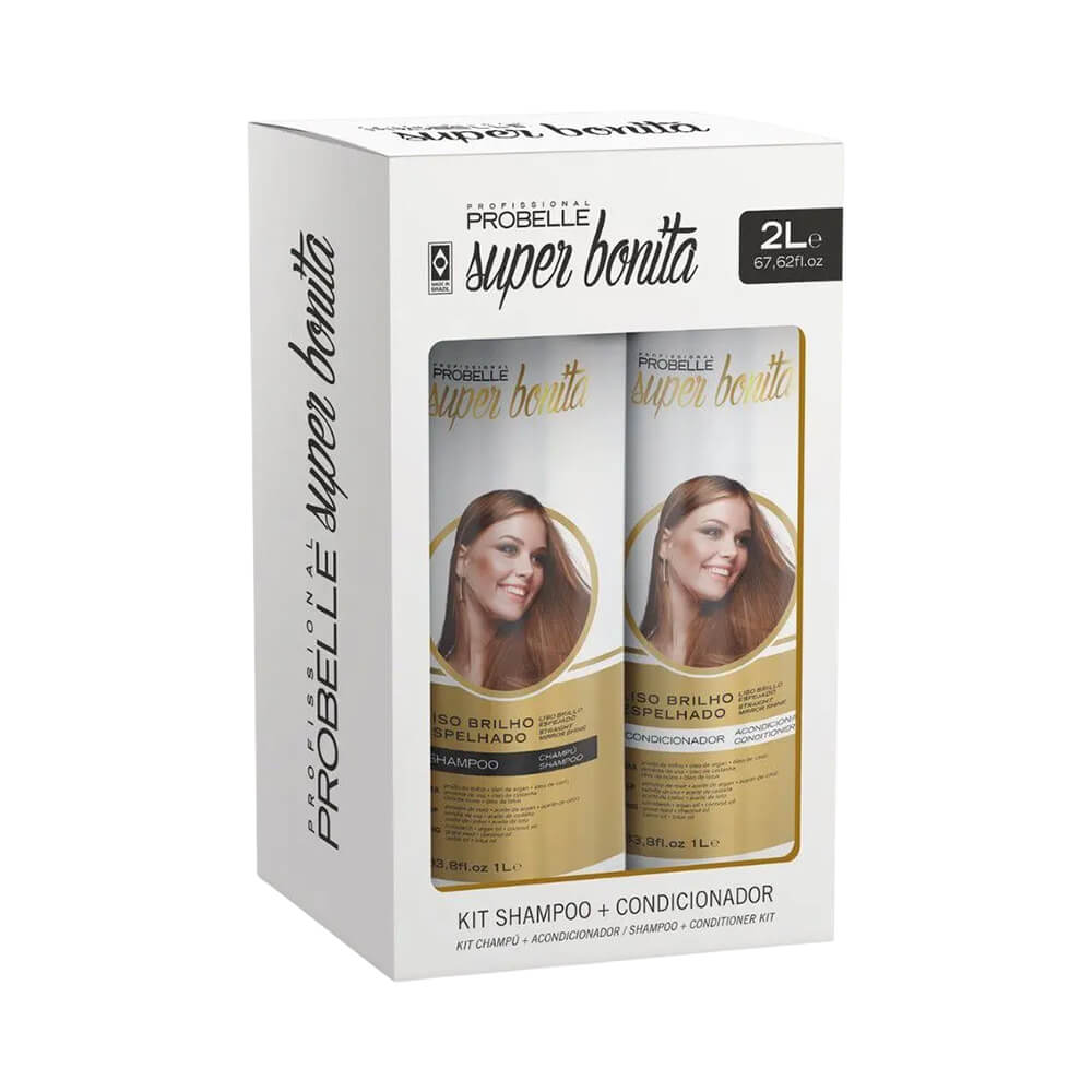 Kit Probelle Shampoo + Condicionador Liso Brilho Espelhado 1L