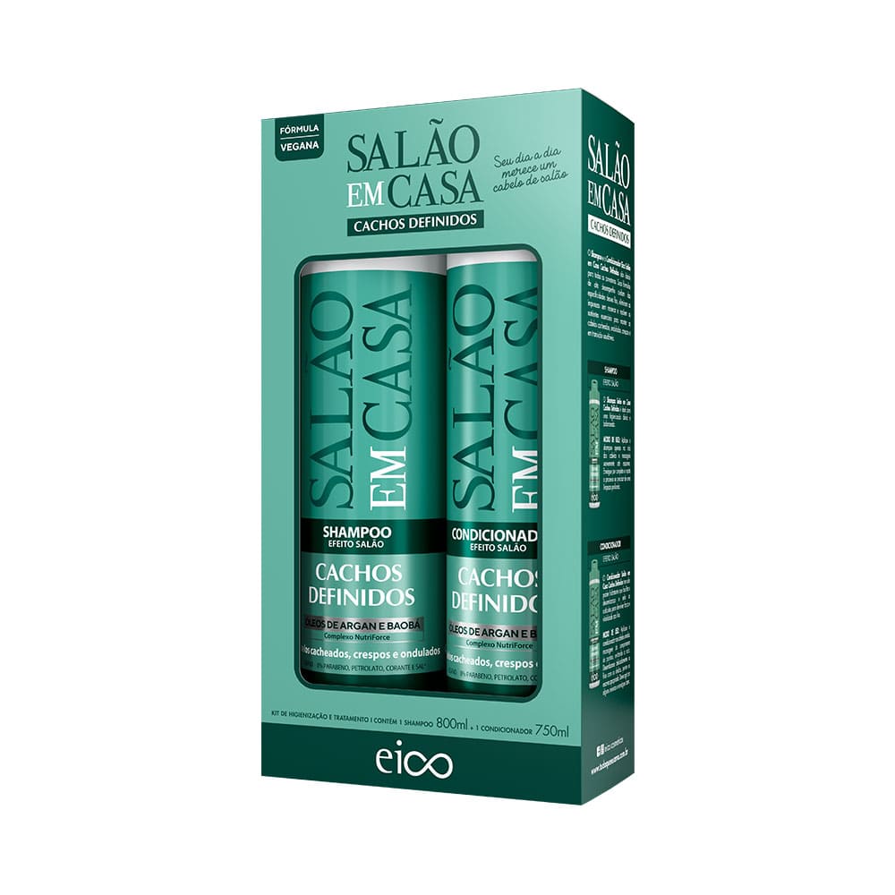 Kit Salão Em Casa Cachos Definidos Shampoo 800ml + Condicionador 750ml