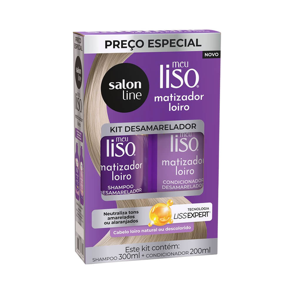 Kit Shampoo 300ml e Condicionador 200ml Meu Liso Matizador Salon Line