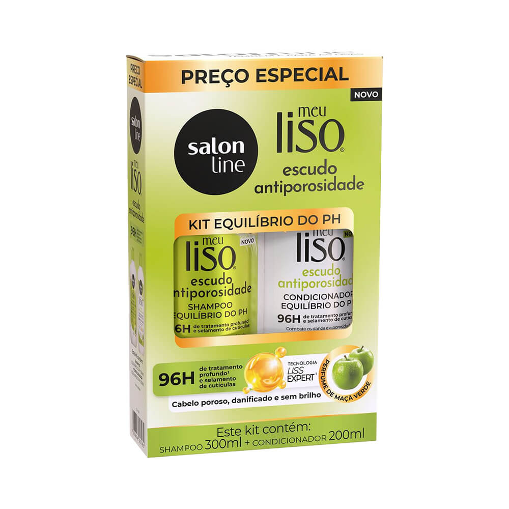 Kit Shampoo 300ml e Condicionador 200ml Meu Liso Escudo Antiporosidade Salon Line