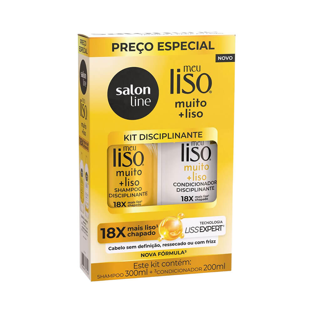 Kit Shampoo 300ml e Condicionador 200ml Meu Liso Muito + Liso Salon Line