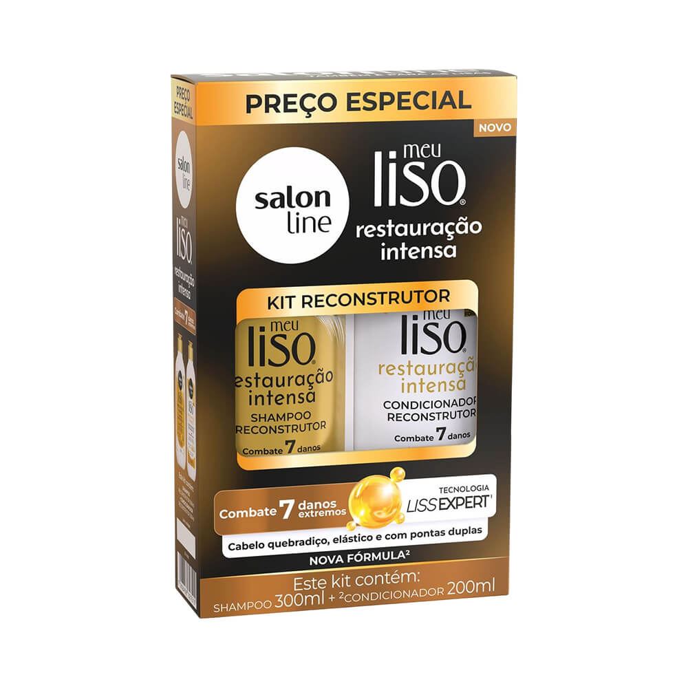 Kit Shampoo 300ml e Condicionador 200ml Meu Liso Restauração Intensa Salon Line
