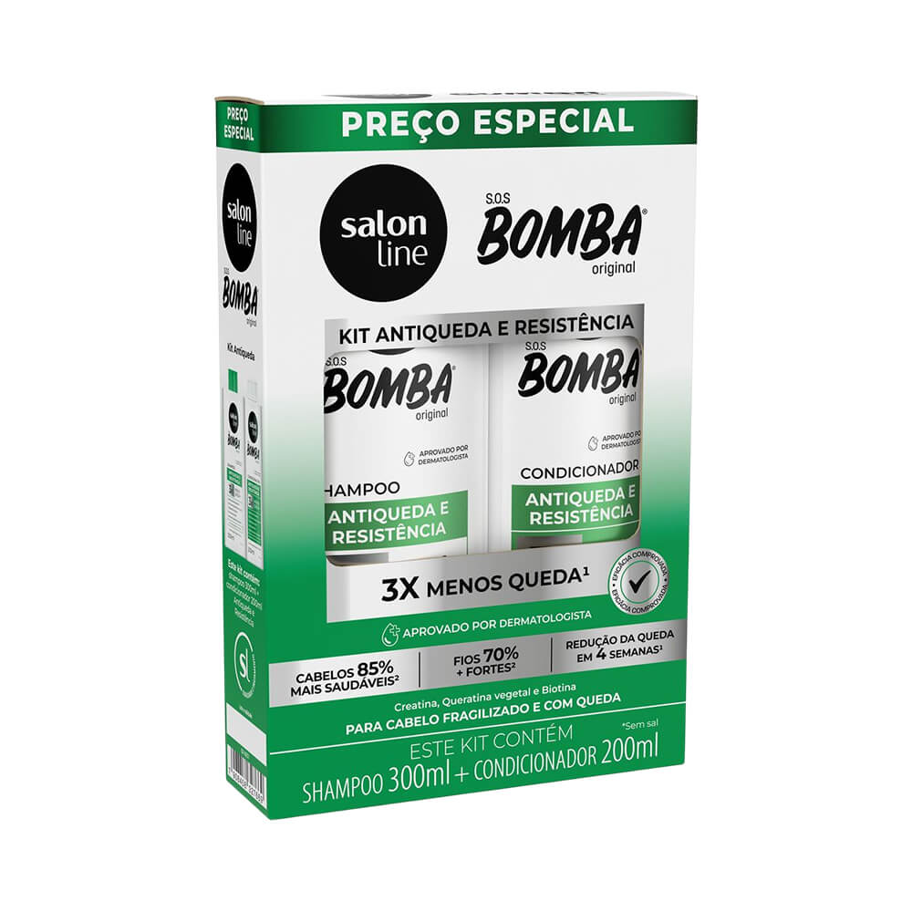Kit Shampoo 300ml e Condicionador 200ml SOS Bomba Antiqueda Salon Line