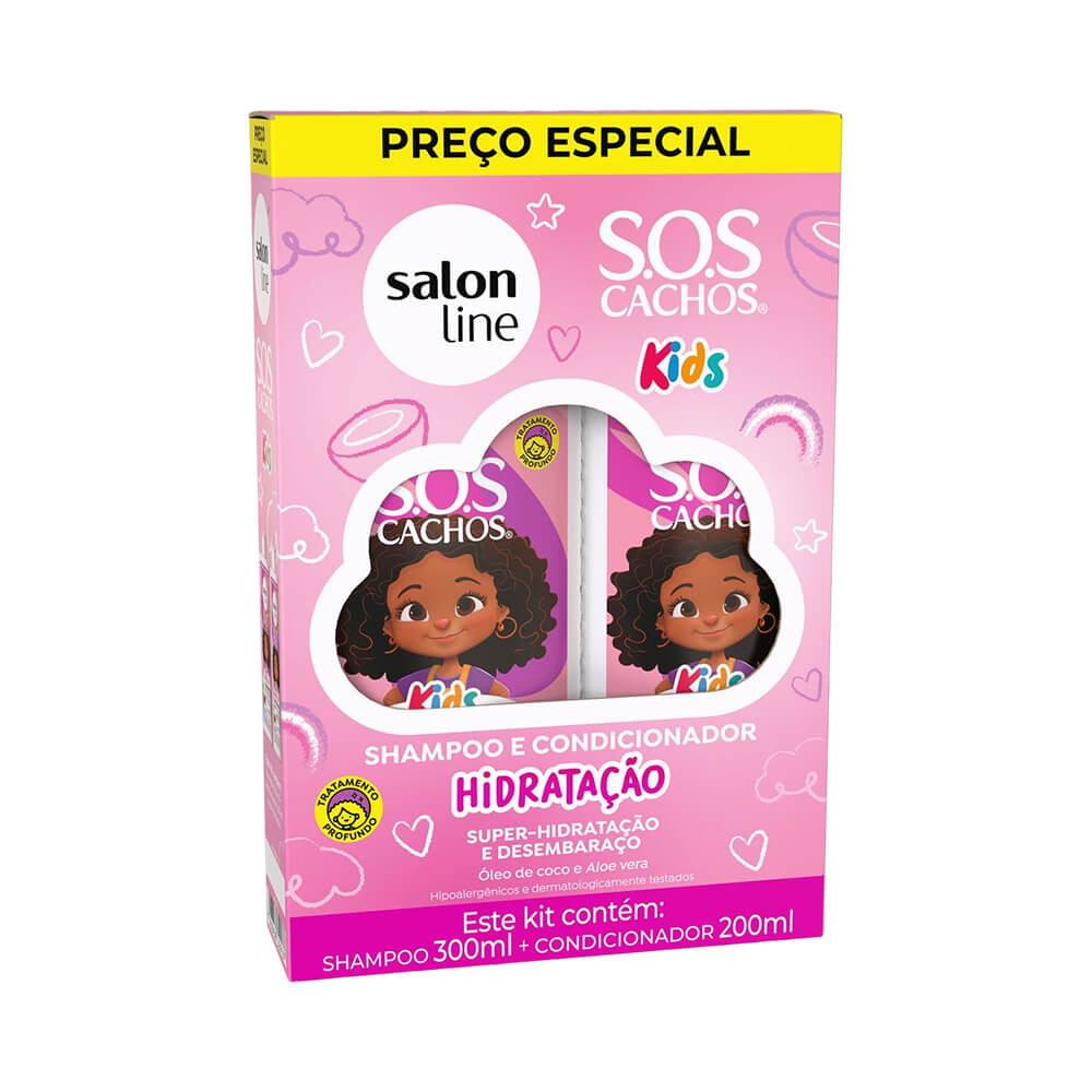 Kit Shampoo 300ml e Condicionador 200ml SOS Cachos Kids Hidratação Salon Line