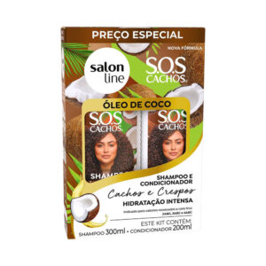 Kit Shampoo 300ml e Condicionador 200ml SOS Cachos Óleo de Coco Salon Line