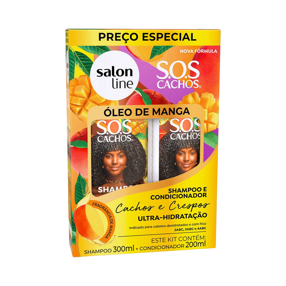 Kit Shampoo 300ml e Condicionador 200ml SOS Cachos Óleo de Manga Salon Line