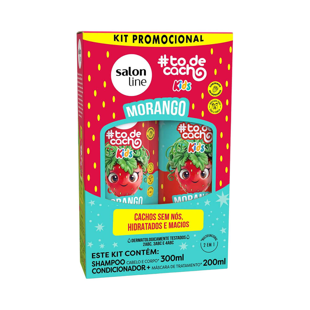 Kit Shampoo 300ml e Condicionador 200ml #todecacho Kids Morango Salon Line