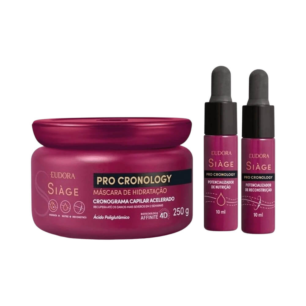 Kit Siàge Pro Cronology Máscara de Hidratação 250g + Potencializador de Nutrição 10ml + Potencializador de Reconstrução 10ml