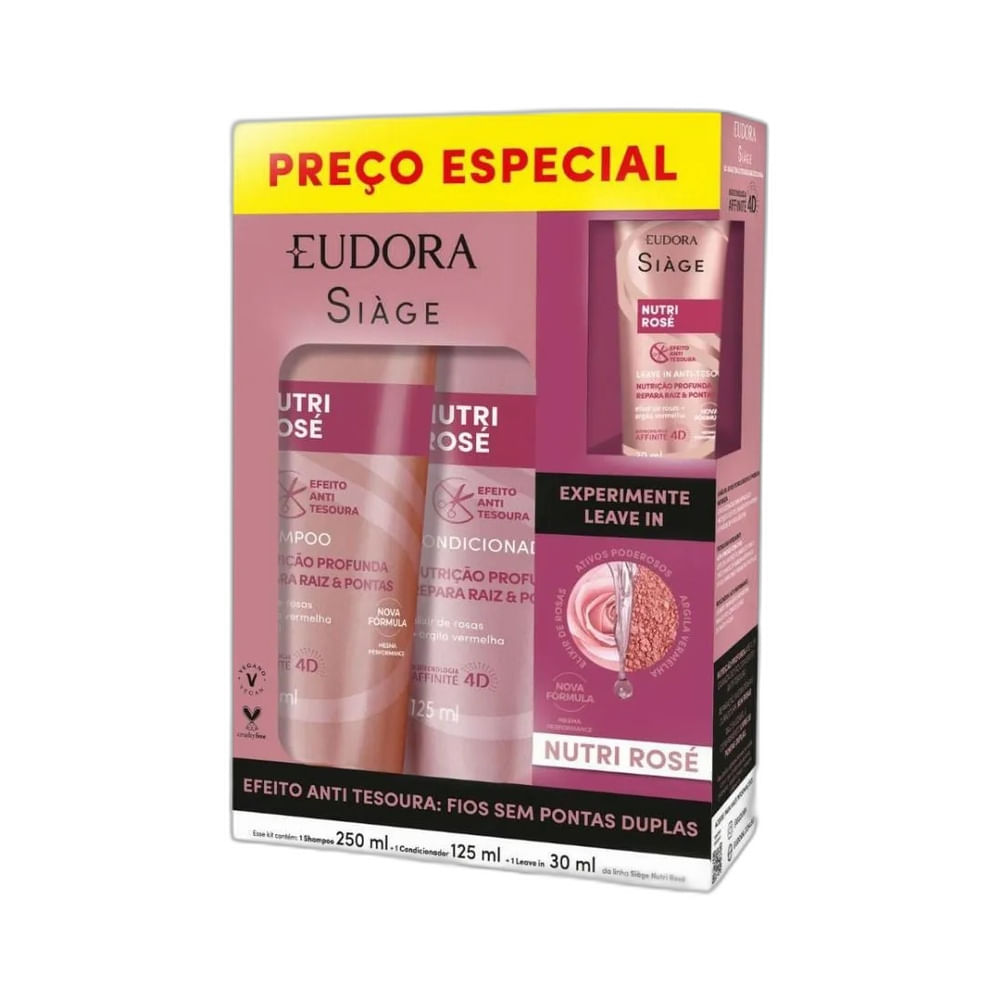 Kit Siàge Shampoo + Condicionador + Leave-In Nutri Rose