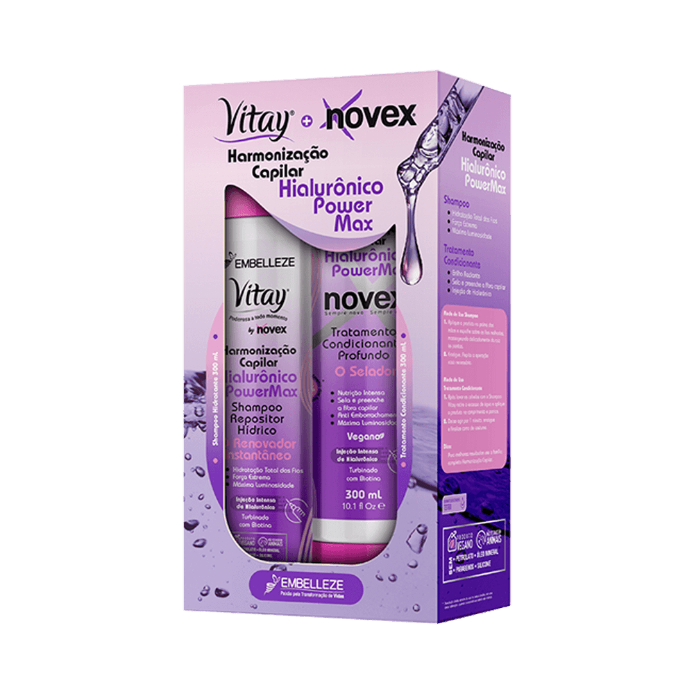 Kit Vitay Novex Hialurônico PowerMax Harmonização Capilar Shampoo + Condicionador
