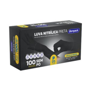 Luva Bompack Nitrilica com 100 Unidades Preta P