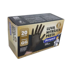 Luva Bompack Nitrílica Preta sem Pó GG 20 Unidades