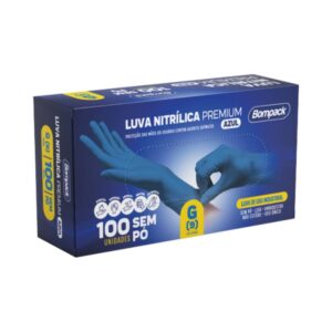 Luva Bompack Nitrilica Sem Pó 100 Unidades Azul G