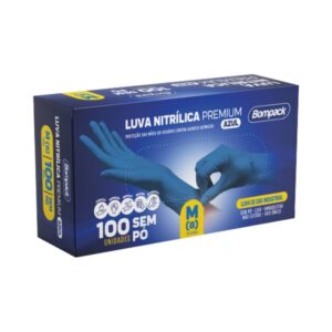 Luva Bompack Nitrilica Sem Pó 100 Unidades Azul M