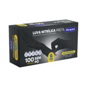 Luva Bompack Nitrilica com 100 Unidades Preta G