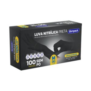 Luva Bompack Nitrilica com 100 Unidades Preta M