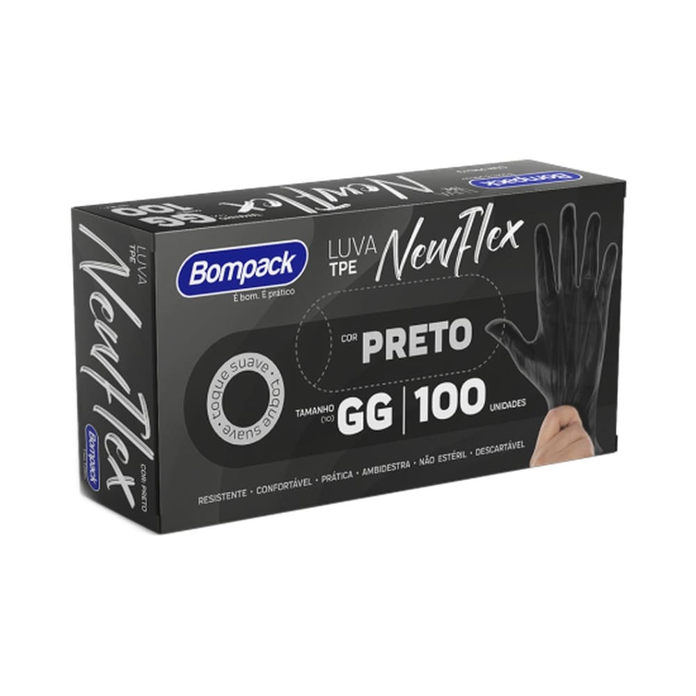 Luva Bompack Vinilflex Preta 100 Unidades GG